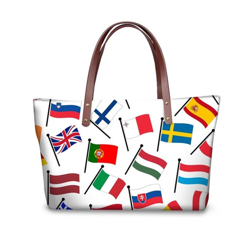 

INJERSDESIGNS Ladies Luxury Handbags National Flags Printed Tote Bags For Women Shoulder Bag Fashion Lady Handbag Bolsa Feminina