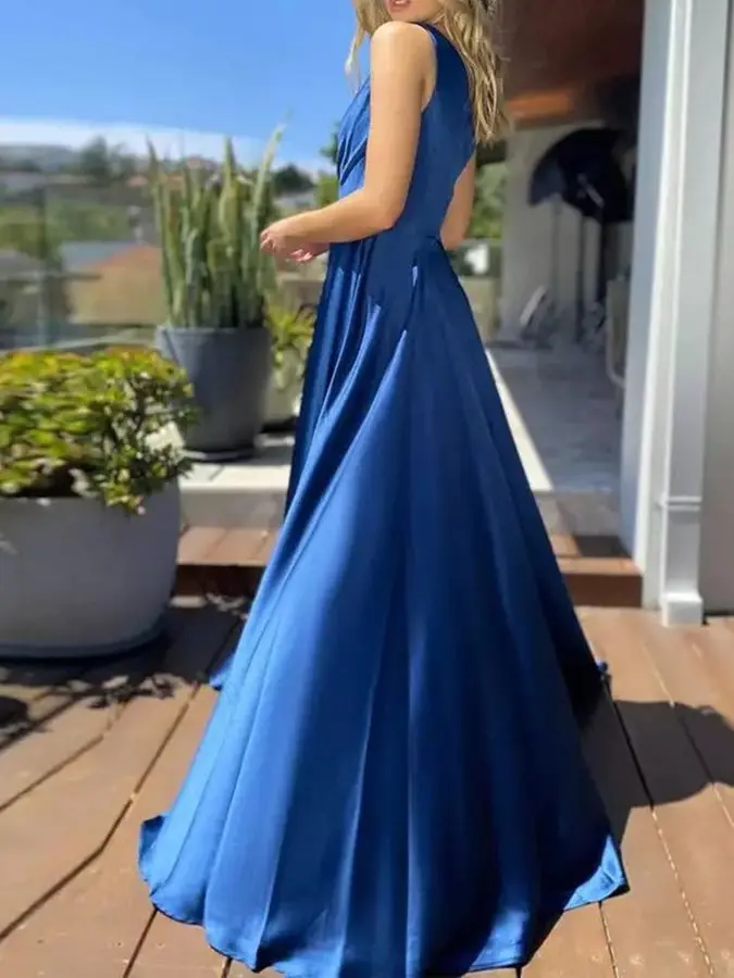 Sexy Long Blue Satin Evening Dress 2025 One Shoulder Split Prom Formal Gown Elegant Vestidos Fiesta Robe De Soiree