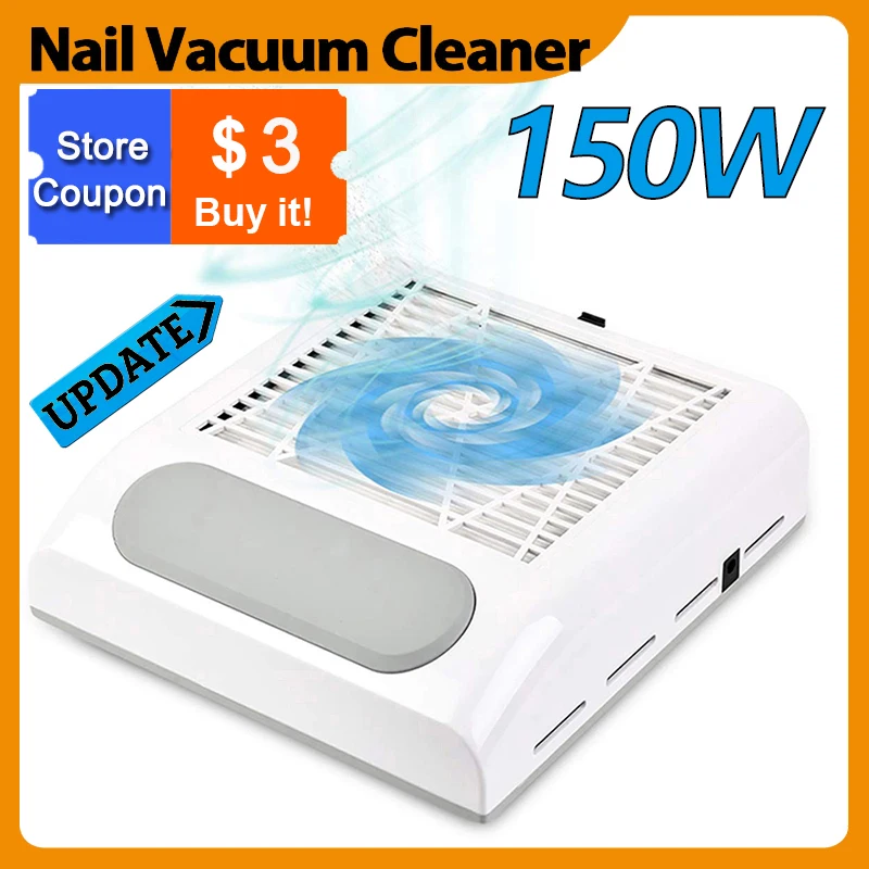 150W Nail Vacuum Cleaner Extractor Fan for Manicure pedicure Dust Absorber with Removable Filter Strong Power Nail Dust Collecto