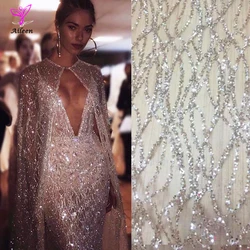 Aileen Great Wholesale Rose Gold Sugar Lace Fabrics For Dress With Glue Glitter Gliding 15 Yards Luxury Shiny Sequins Mesh Tulle