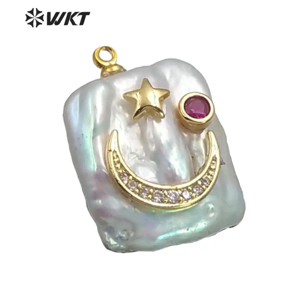 

WT-MP136 natural freshwater pearl Pendant with gold drop shape with pattern Pendant women Pendant Necklace Jewelry
