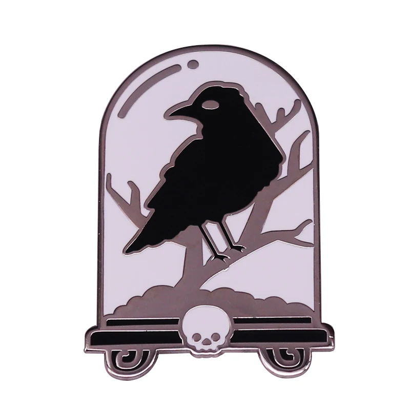 Raven Skull Tombstone Enamel Pin Badge