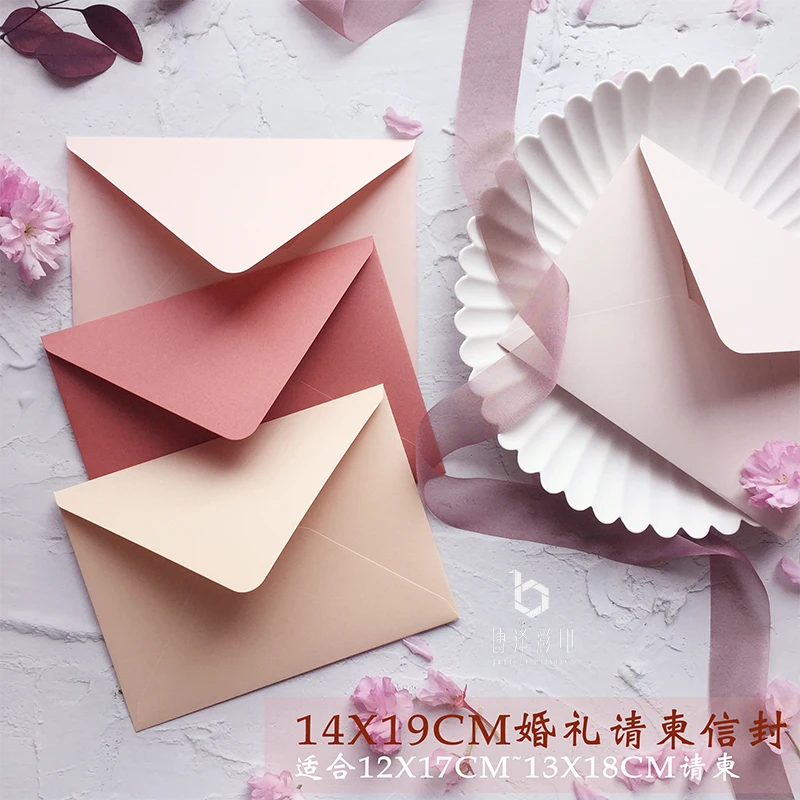 5pcs/pack Nude Pink Envelopes Luxury Japanese Gauze Paper Wedding Invitation Envelopes 14cmX19cm