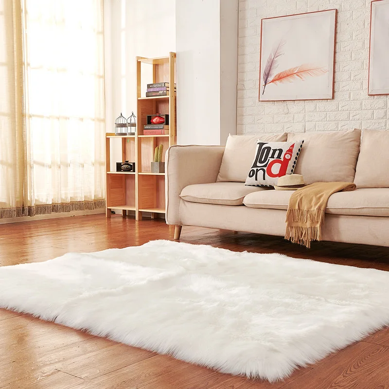 Thick Soft Faux Sheepskin Fur Area Rugs for Bedroom Living Room Floor Shaggy Plush Carpet White Home Floor Mat Rug Bedside Rugs