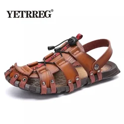 Vancat New Casual Men Soft Sandals Comfortable Men Summer Leather Sandals Men Roman Summer Outdoor Beach Sandals Big Size 38-47