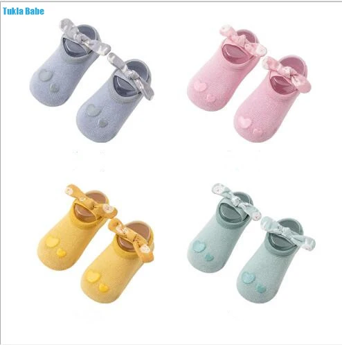 0-3Year Autumn new children's socks baby non-slip floor socks girls bow tie combed cotton socks