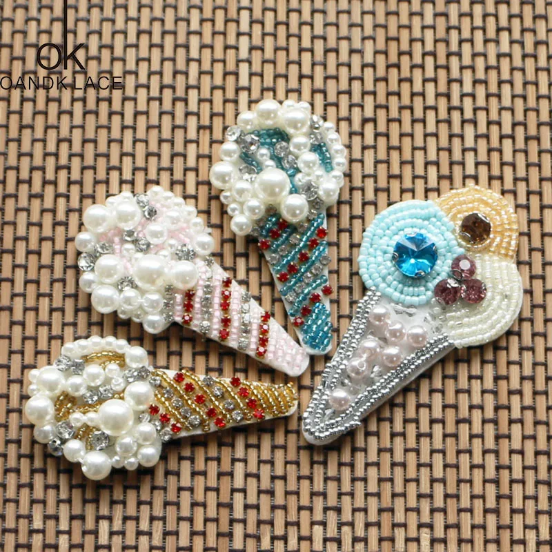 3D Handmade Rhinestone Beaded Patches Colorful Sew on Crystal Patch beading Applique Cute Patch Rainbow,Ice-cream,umbrella