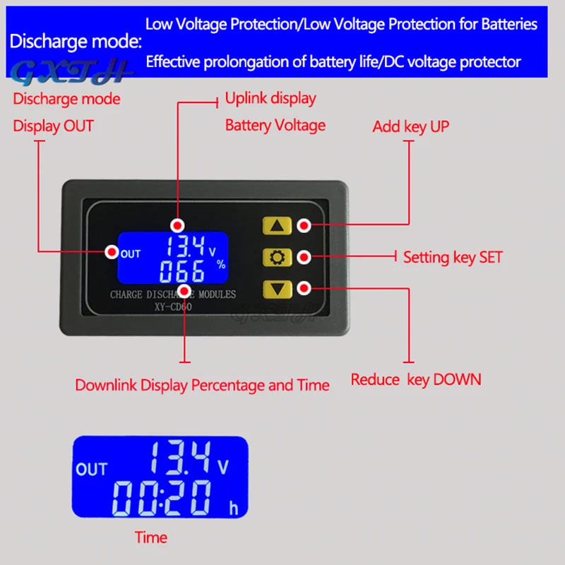 DC6-60V Battery Battery Charging Control Module Fully Powered Off DC Voltage Protection Undervoltage Depletion Protector XY-CD60