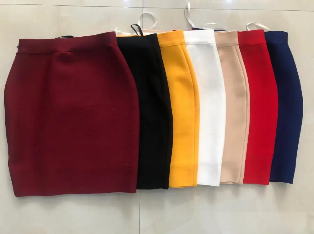 Wholesale Free Shipping Candy Color Sexy Women Bodycon Mini Bandage Skirt 2021 Designer Fashion Black Pencil Skirt Faldas 43cm