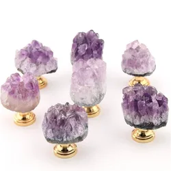 2Pcs Luxury Natural Rough Amethyst Stone Handle Single Hole Drawer Cabinet Door Box Closet Small Knob Furniture  Pulls