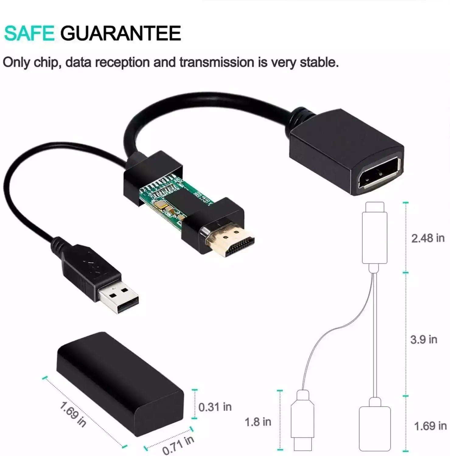 HDMI-compatible to DisplayPort Converter Adapter Male to Female Extensions 4K Cable 3840x2160 with USB 2.0 Power for laptop PC