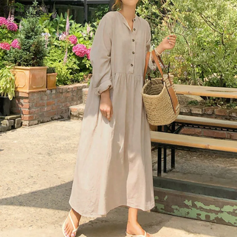 Elegant Button Shirt Dress Women\'s Spring Sundress ZANZEA 2023 Casual Long Sleeve Maxi Vestidos Female Baggy Robe