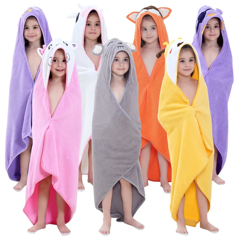 Kids Beach Towel Infant 100% Cotton Bathrobe Baby Boys Girls Spring Animal Hooded Bath Towel 90*90cm Children Cartoon Blanket