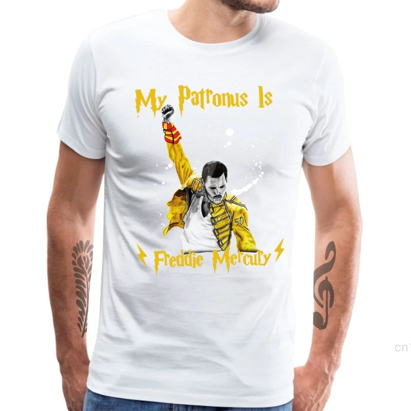 T Shirt for Men My Patronus Is Freddie Mercury Gift Tops 100% Cotton O-Neck T-Shirt Casual TShirt Queen Band Hip Hop Streetwear