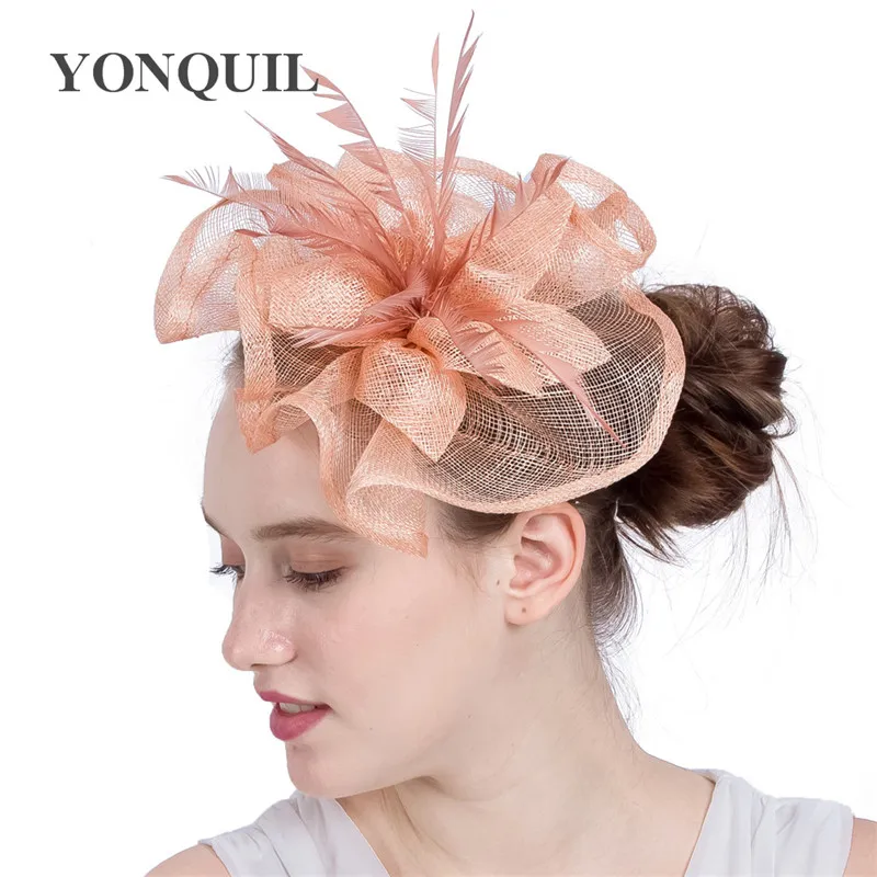 Elegant Ladies Classic Fascinators Hats Women Royal Wedding Hair Accessories Party Feather Party Headwear With Hair Clips SYF134