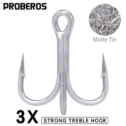 PROBEROS 10pcs/lot Saltwater Fishing Hook Matte Tin Treble Hook 2/0#-1/0#-1#-2#-4#-6#-8# High-Carbon Steel High Strength 3X Hook
