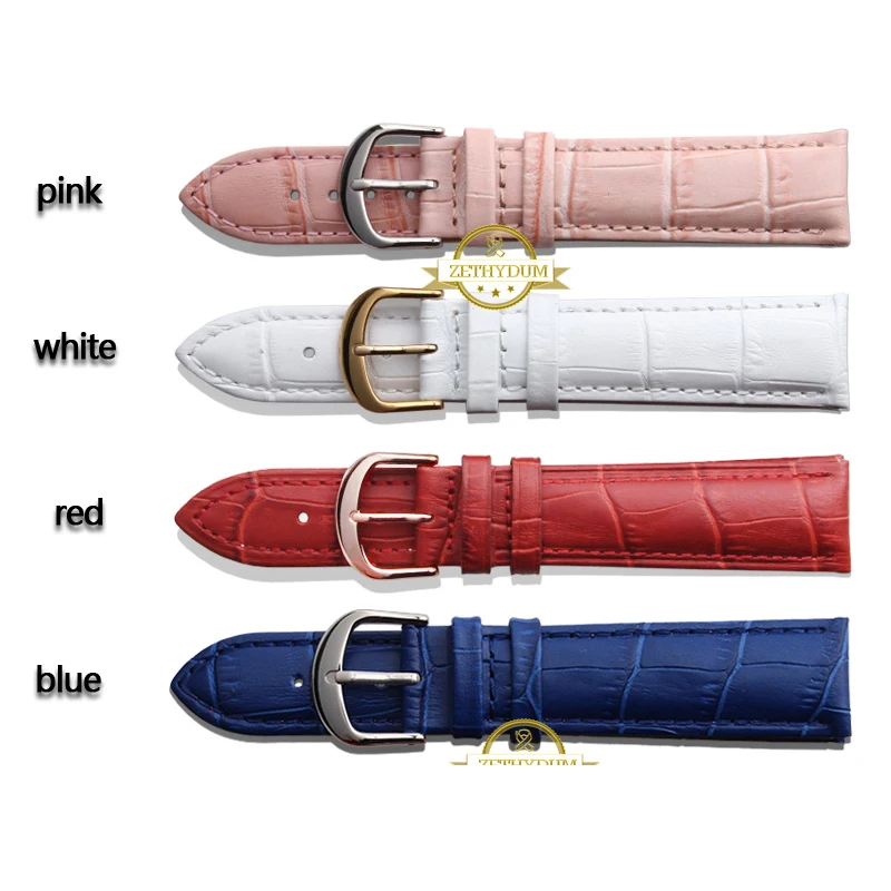 Genuine leather watch strap womens fashion bracelet  watchband wristwatches band multicolor 12 14 16 18 20mm pink blue red color