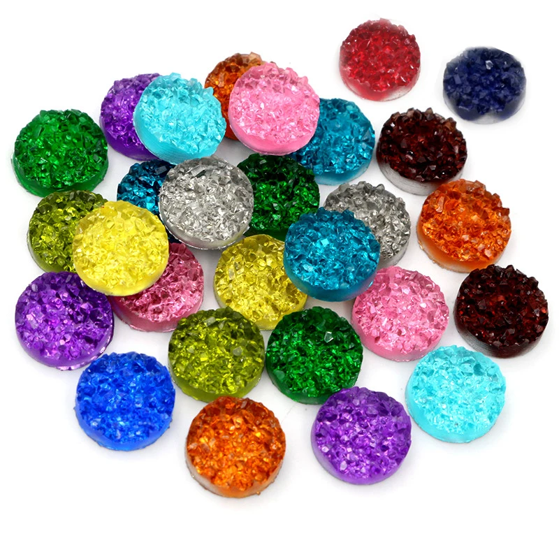 40pcs 8mm 10mm 12mm Druzy Natural Ore Style Crystal Flat Back Resin Cabochons For Bracelet Earrings DIY Jewelry Making Findings