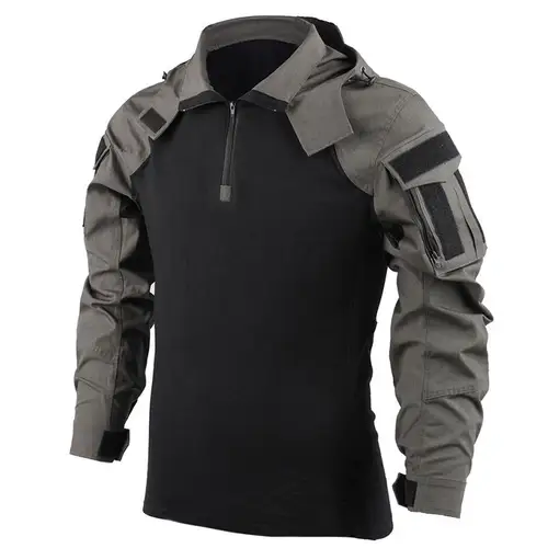 Imagen 1 del producto Camisas al aire libre, camiseta de combate de camuflaje, camisa táctica con capucha para hombre, ropa de caza de algodón para Paintball Airsoft resistente al desgaste