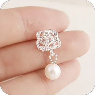 Best Selling Star Same Paragraph Rose Imitation Pearl Earrings Birthday Gift Student Jewelry Wholesale  Crystal Earrings