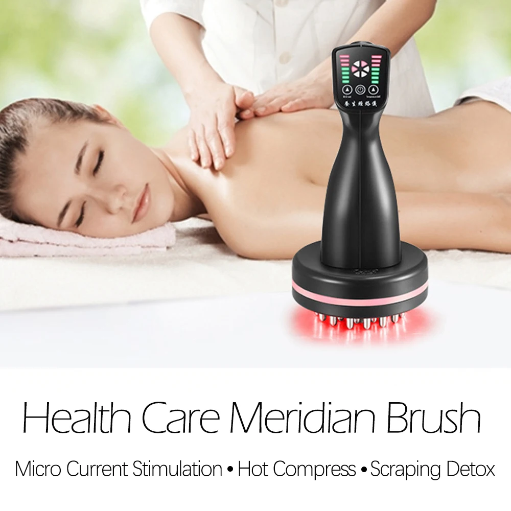 Body Detoxification Brush Micro-current EMS Meridian Scraper Hot Compress Massage Gua Sha Scraping Therapy Ease Chronic Pain