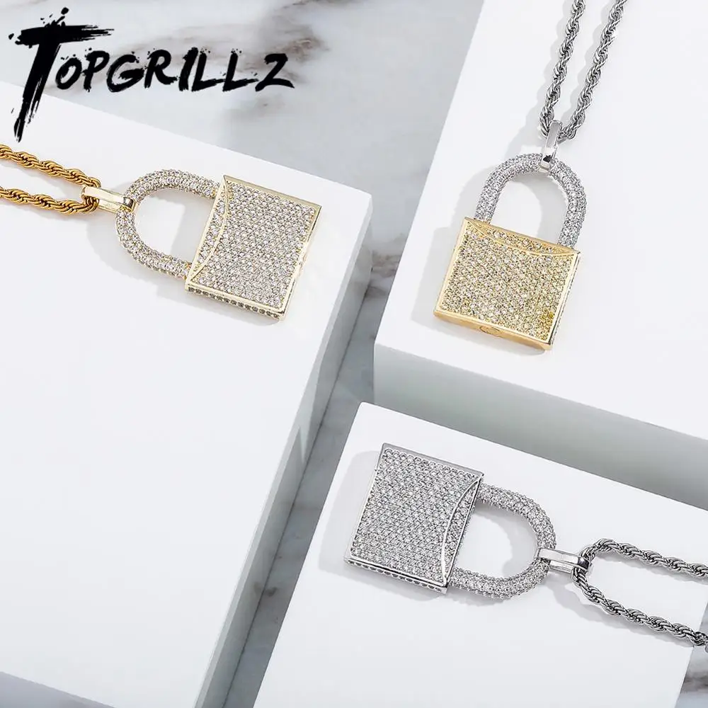 TOPGRILLZ 2020 New High Quality Lock Pendant Iced Out Bling Cubic Zirconia Pendant Hip Hop Fashion Charm Jewelry Gift  For Men