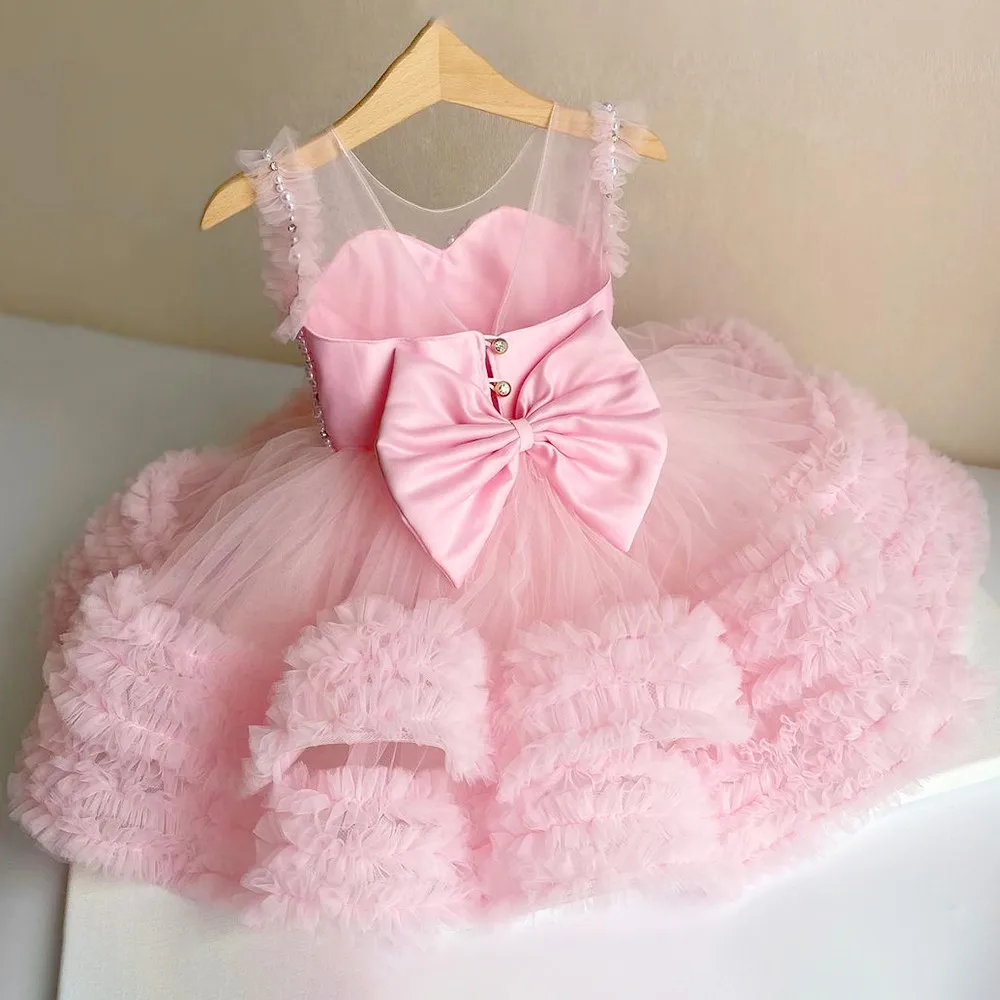 Gardenwed-vestido de princesa rosa para niña, vestido de primera comunión con cuentas de perlas hinchadas, vestidos para niña de flores, vestido bonito para niña, primer vestido