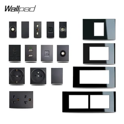 DIY Glass Panel EU French US Italy Socket Satellite TV DATA USB Wall Outlet Wallpad 18*75mm 153*75mm 191*75mm Panel