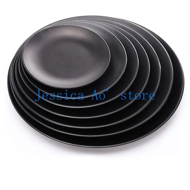 2pcs 15-23cm Round Classic Black Thick Plate Sets Japanese Dishes and Plates Sets Dinnerware Dessert Plate Charger Plates Set