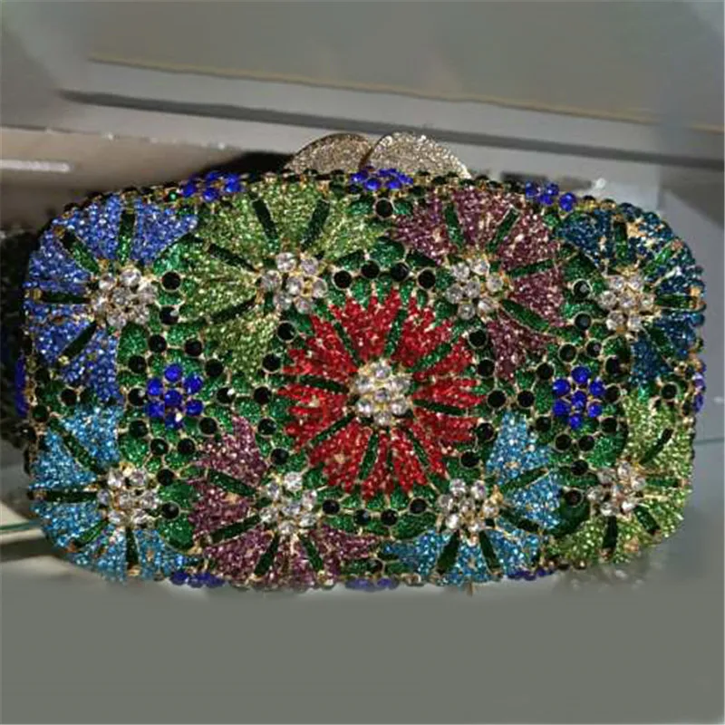 

New Fashion Bling Crystal Bridal Wedding Bag Purse Flower Shape Diamond Purse Luxury Handbags Women Mini Clutch Evening Bags