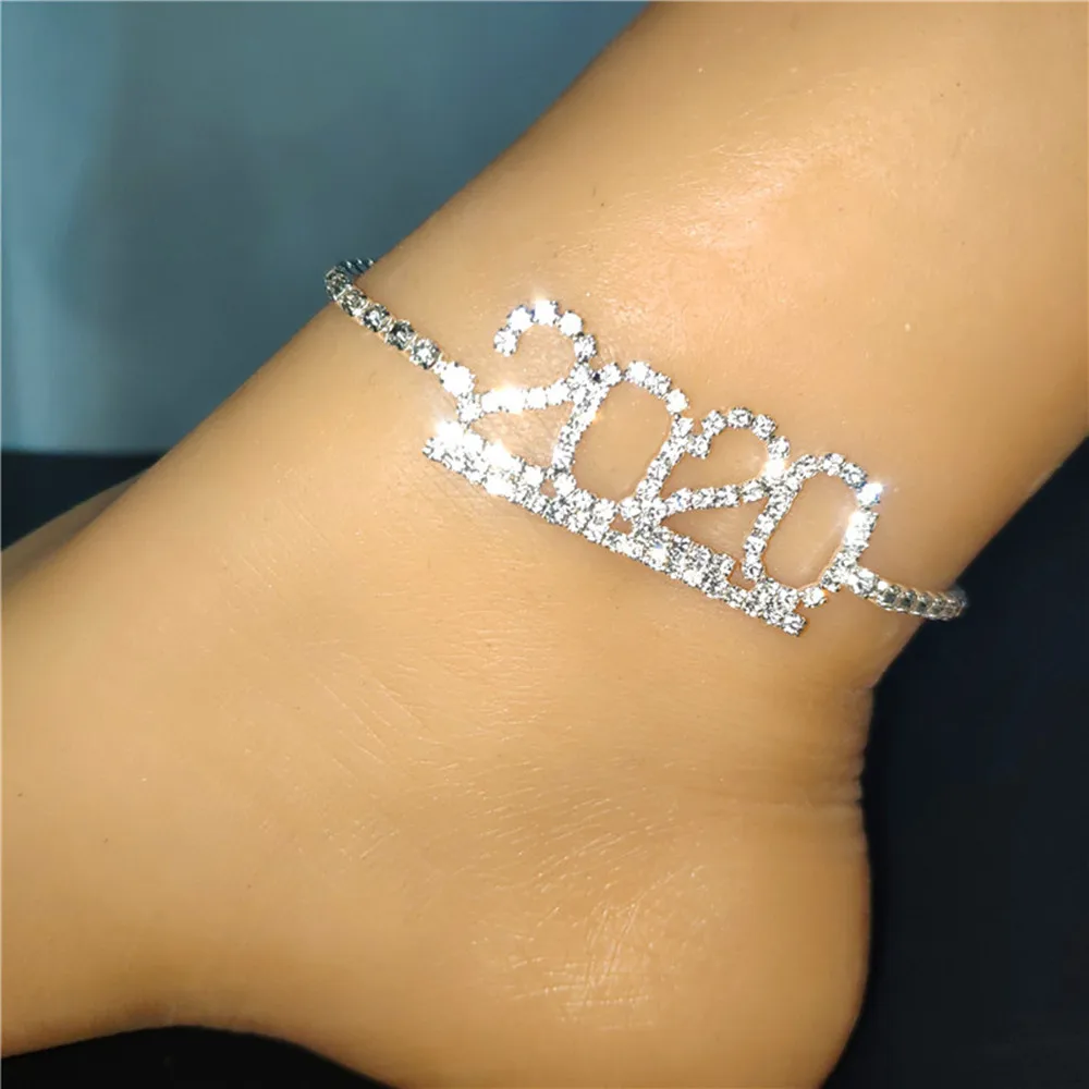 Novelly Rhinestone 1985-2020 Birth Year Number Anklet Bracelet for Women Gift Luxury Crystal Digital Anklet Chain Foot Jewelry