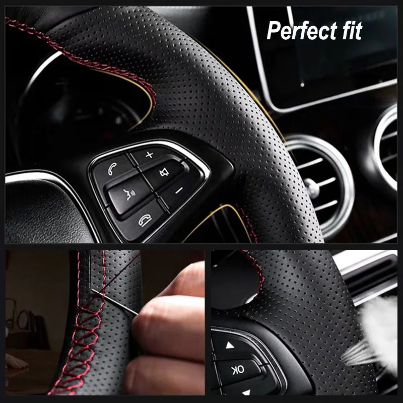 Appdee  Black Genuine Leather Car Steering Wheel Cover for BMW E90 320i 325i 330i 335i E87 120i 130i 120d