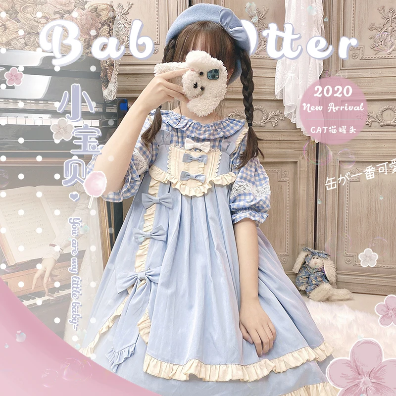 Lolita dress vintage  bowknot cute printing high waist princess victorian strap dress kawaii girl gothic lolita cosplay loli