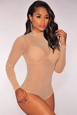 Womens Long Sleeve Sheer Mesh Stretch Bodysuit Ladies Leotard Body Top