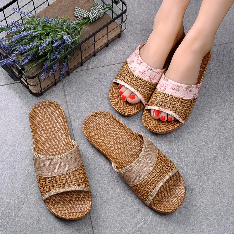 Breathable Straw Mat Shoes Woman Indoor Slippers Anti-slip Lovers Home Linen Slipper Female Male House Floor Slides SH423