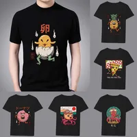 Camiseta Popular informal de Anime con cuello redondo para hombre, camiseta ajustada con estampado de monstruo bonito de dibujos animados, camiseta negra suave para ir al trabajo