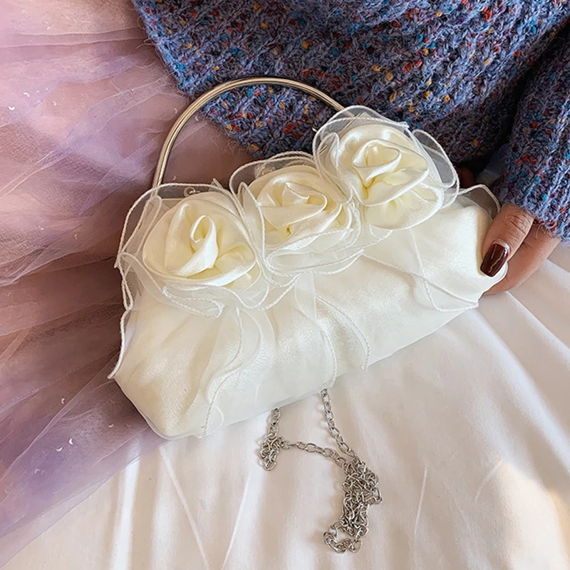 White Purses and Handbags Pouch for Wedding Elegant Bridal Flower Evening Clutch Bag Luxury Designer Chain Crossbody Bag ZD2091