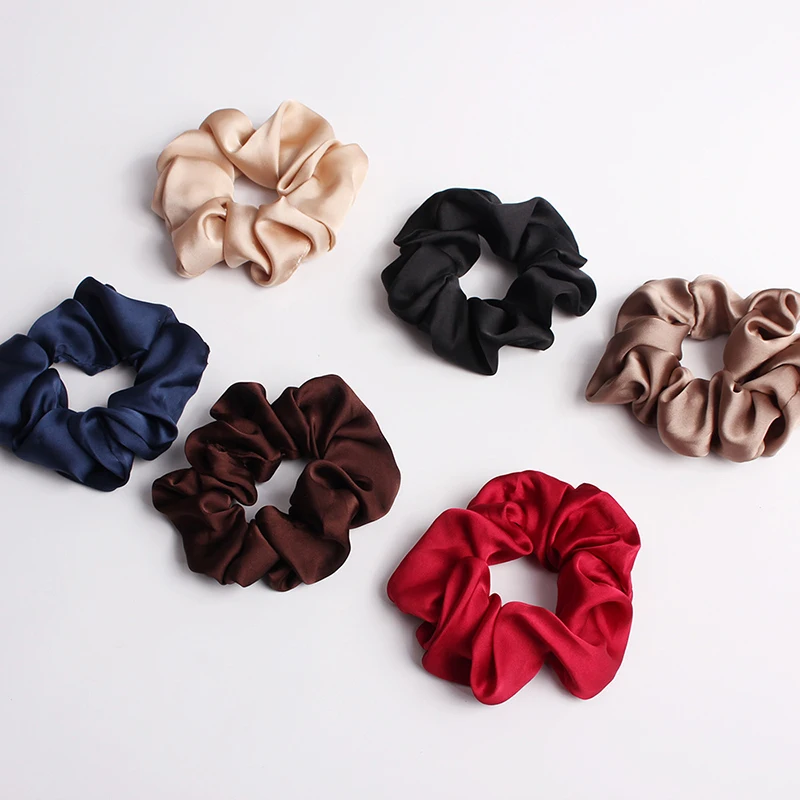 Solid Color Silky Satin Scrunchie Elastic Hair Bands Girls Elegant Fashion Ponytail Holder Hair Rope Headwear Red Pink Black Hot