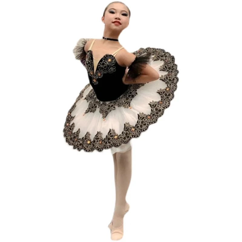 Black Tutu Ballet Dress For Kids Child Adult Pancake Swan Lake Tutu Girl Ballerina Costumes Performance Dance Competition Dress