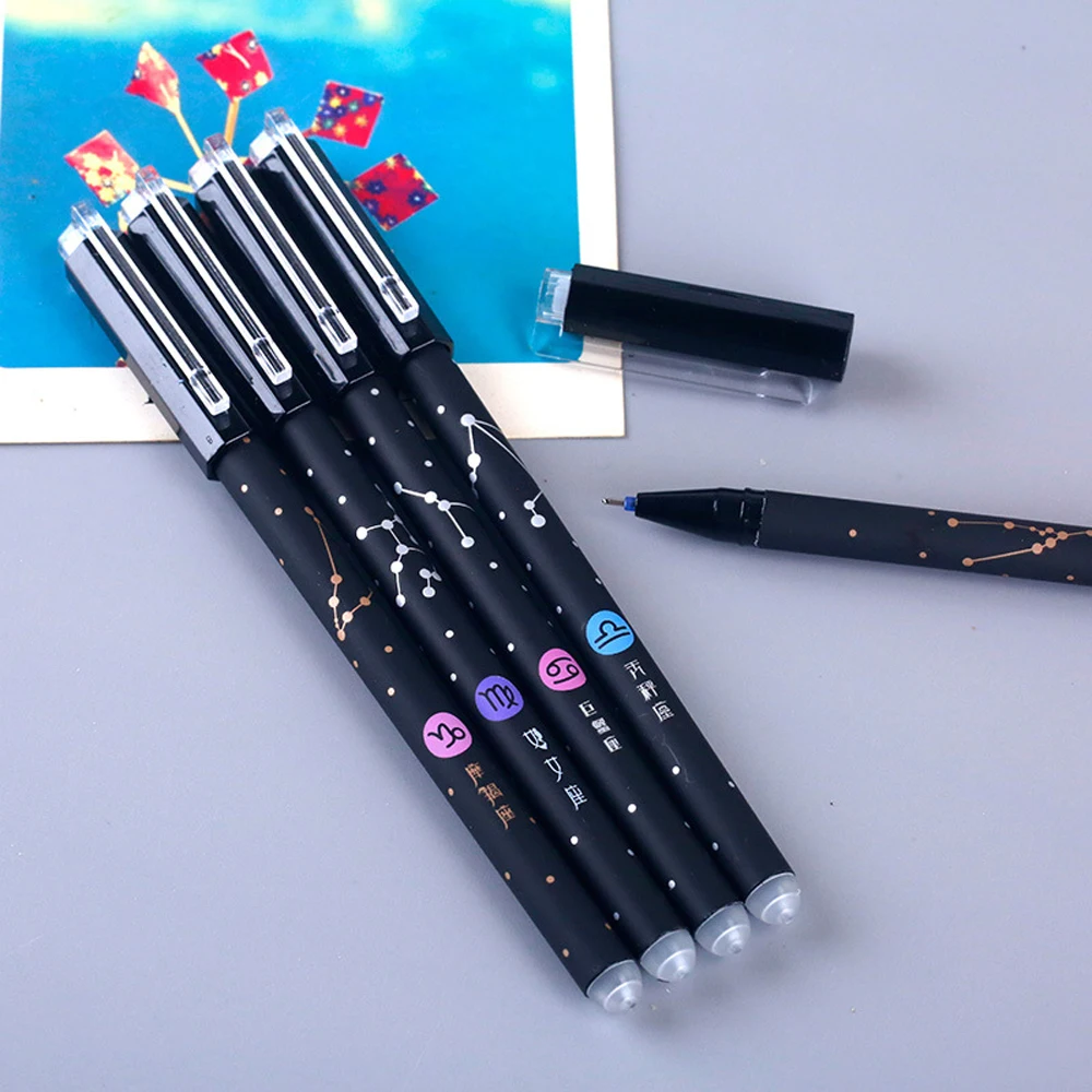 12 Stks/set Kawaii Constellatie Uitwisbare Gel Pen Wasbaar Handvat School Kantoorbenodigdheden Cadeau 0.5Mm Blauw Zwarte Inkt