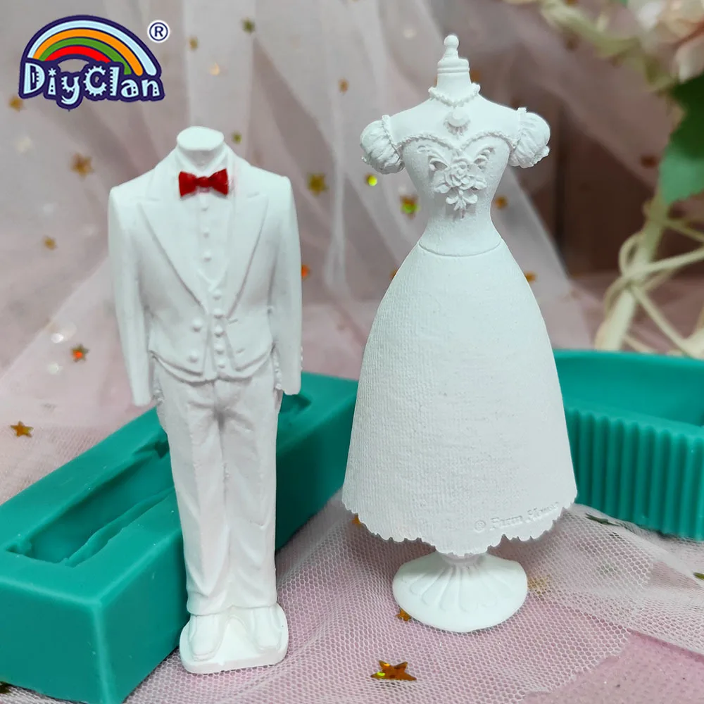 Marry Decoration Silicone Mold Wedding Dress Fondant Cake Decorating Tools For Chocolate Dessert Mousse Kitchen Baking Form