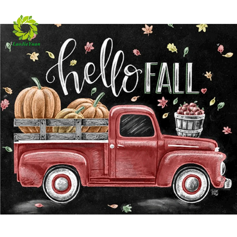 DIY Diamond Painting Pickup truck & pumpkin Cross Stitch Full square Diamond Embroidery Home Decoration Mosaic Painting Gift