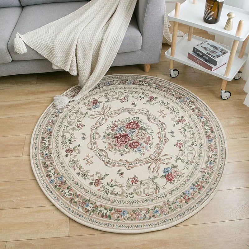 

Round Carpet Retro Europe Jacquard Woven Center Rug For Living Room Luxury Decor Bedroom Area Rug Cloakroom Floor Mat Anti Slip