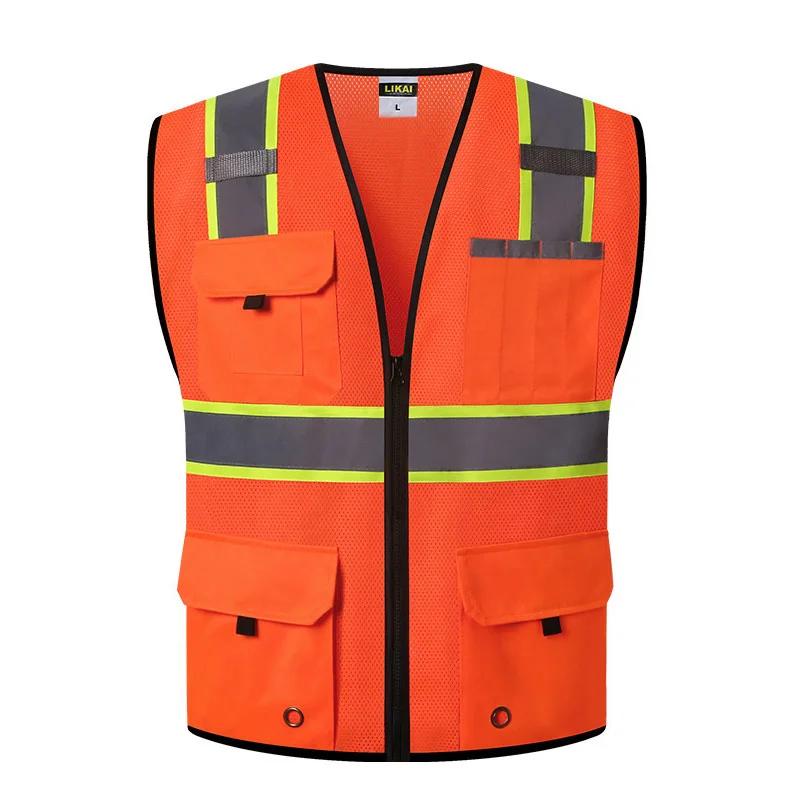 High Visibility Reflective Safety Vest with Zipper and Pockets Breathable Mesh Vest Orange and Yellow L XL XXL