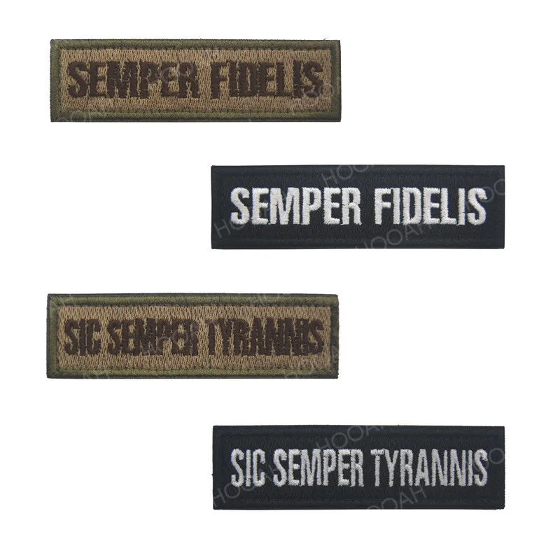 HOOAH Semper Fidelis Embroidery Patch SIC SEMPER TYRANNIS Military Tactical Badge Hook and Loop Armband Appliques