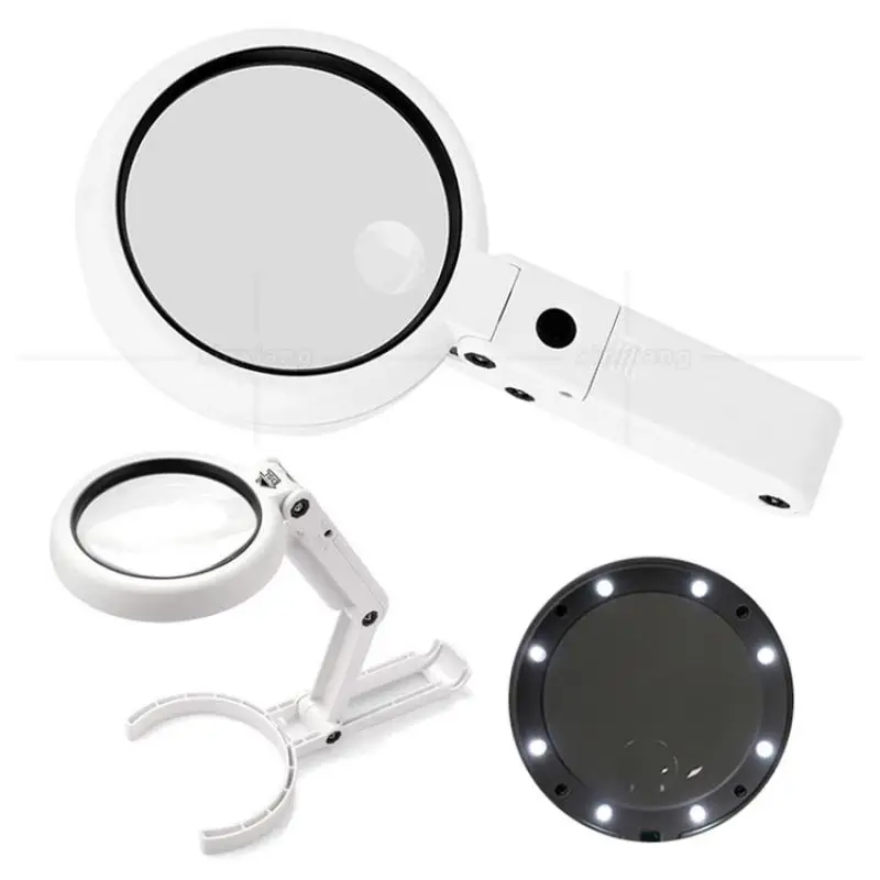 

90Mm Handheld 10X Illuminated Magnifier Foldable Magnifying Glass Aid Reading for Seniors Loupe Jewelry Repair Tool with 8Led