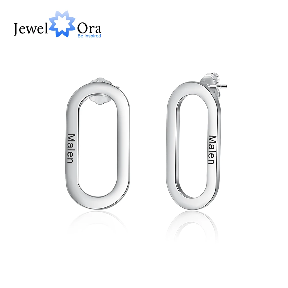 JewelOra Customized Name Engraved Geometric Earrings for Women Simple Style Personalized Statement Earrings Gifts for Ladies