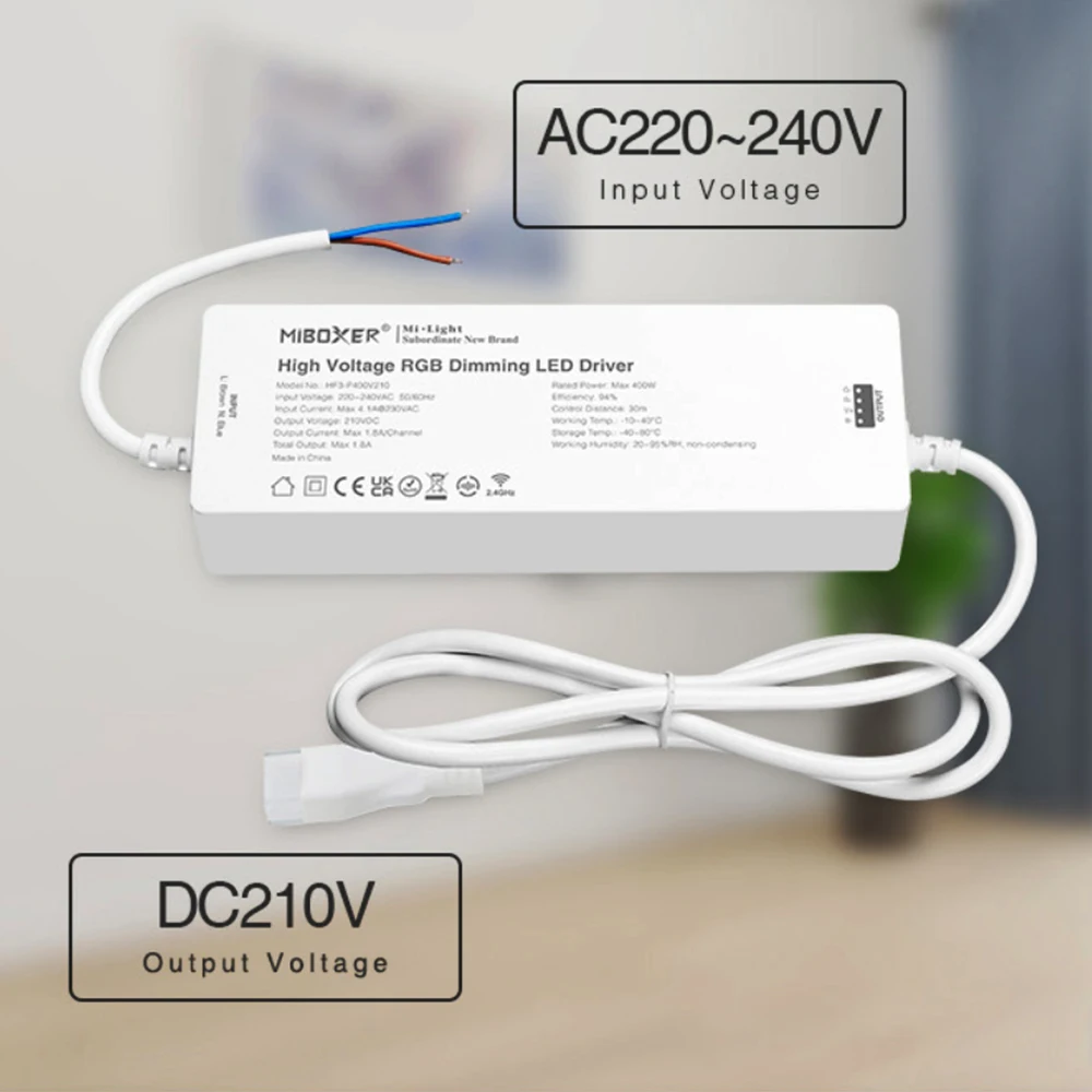 Miboxer AC220-240V HF3-P400V210 2.4G Rf Afstandsbediening Hoogspanning Rgb Dimmen Led Driver Rgb/Cct Licht Strip