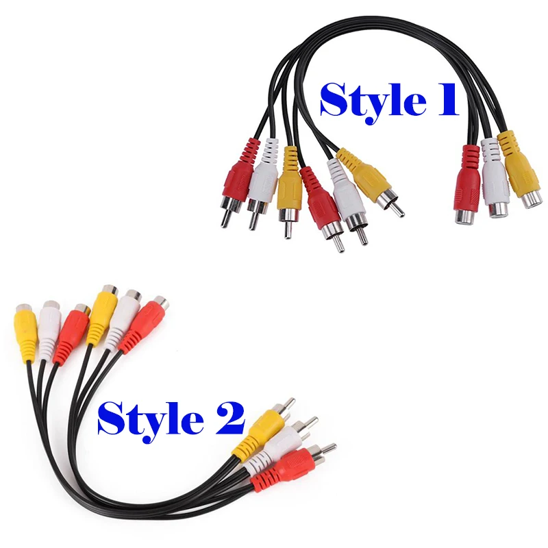 24cm 3 RCA Male to 6 RCA Female Plug Audio Video AV Cable Adapter RCA Jack Splitter Cable Extension AV Cord For TV DVD