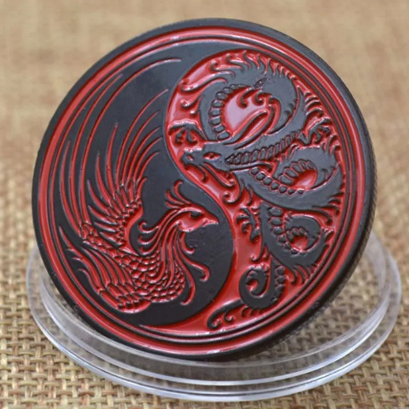 Dragon And Phoenix Souvenir Commemorative Coin Chinese Style Collection Coins Tai Chi Coin Three Dimensional Relief Badge